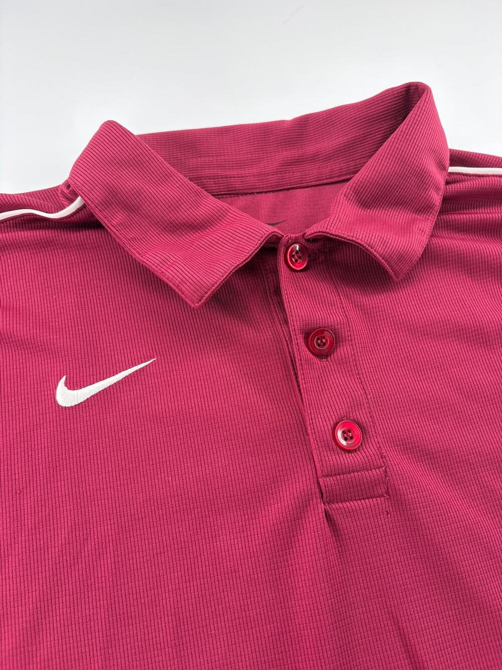 Nike Dri-FIT Polo Men's XL Crimson Red White Piping Short Sleeve Swoosh